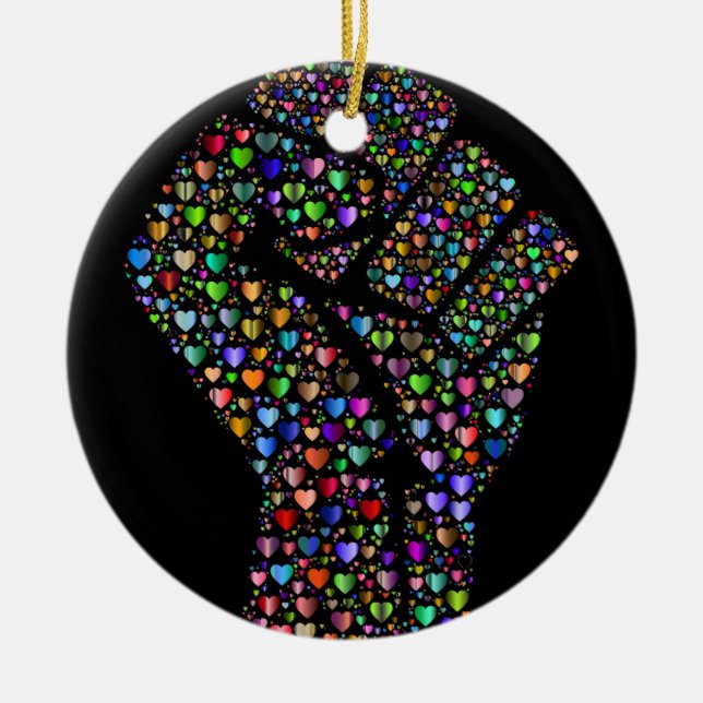 Adorno De Cerámica Puño del arco iris de corazones (Frente)