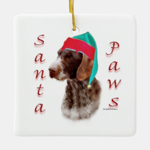 Adorno De Cerámica Puntero Santa Paws, de cabello alámbrico alemán