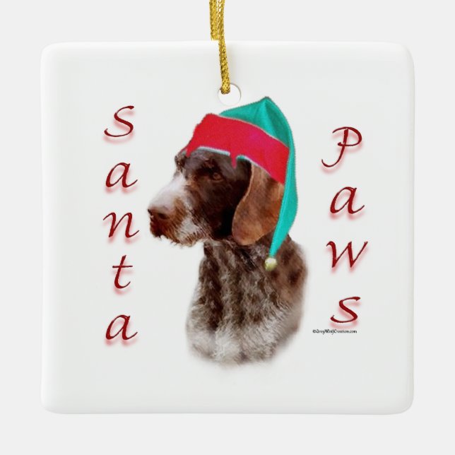 Adorno De Cerámica Puntero Santa Paws, de cabello alámbrico alemán (Anverso)