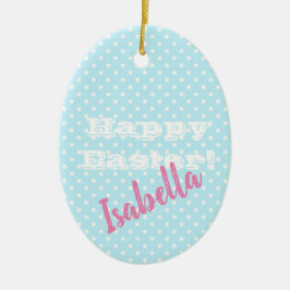 Adorno De Cerámica Punto de Polka Azul Vintage personalizado Feliz Pa