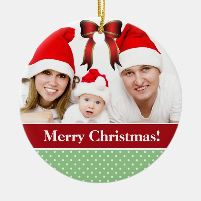 Adorno De Cerámica Puntos de Polka y Navidades de fotos de Personaliz (Frente)