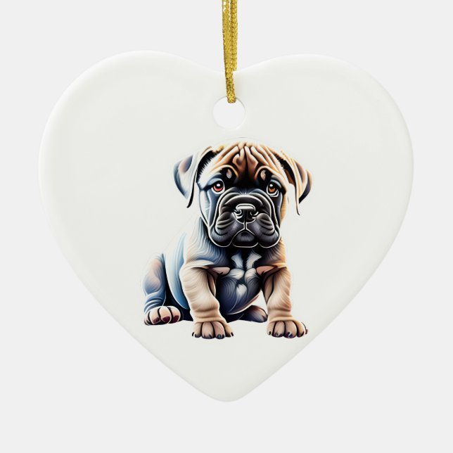 Adorno De Cerámica Puppy Bullmastiff Personalizado (Frente)