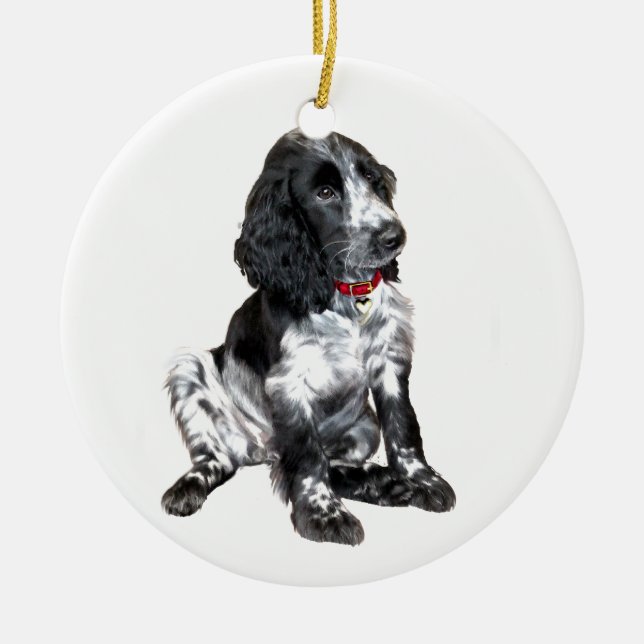 Adorno De Cerámica Puppy de la española Springer - blanco y negro (Frente)