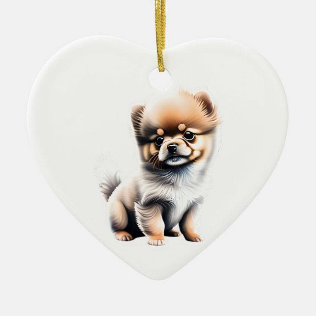 Adorno De Cerámica Puppy Pomeraniano Personalizado (Frente)