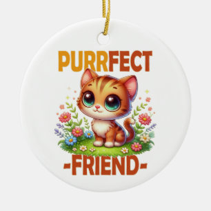 Adorno De Cerámica Purfect Friend pun Cute naranja gato gatito person