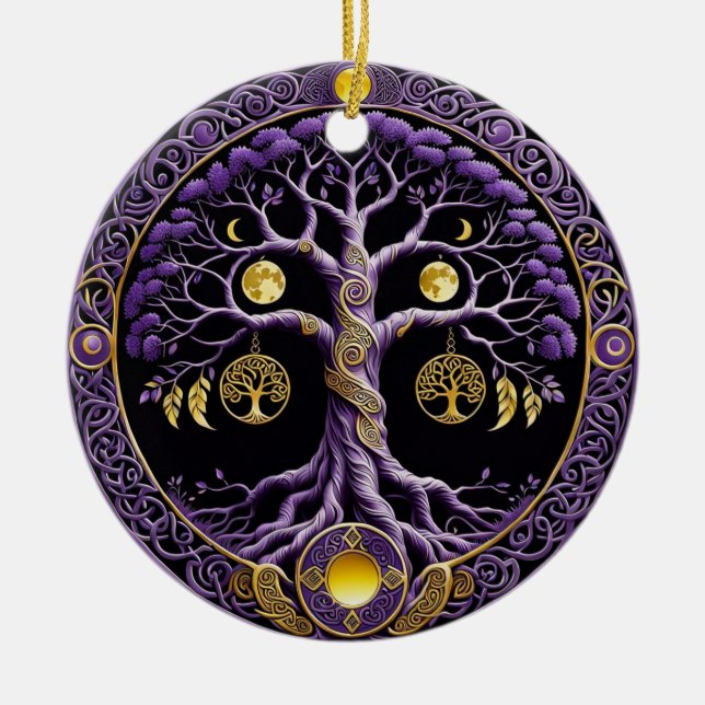 Adorno De Cerámica Purple and Gold Tree of Life Mandala (Frente)