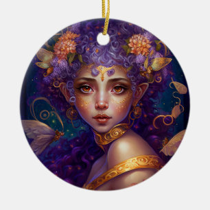 Adorno De Cerámica Purple Elf Fantasy Art
