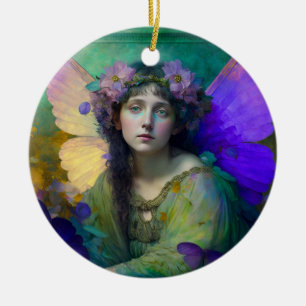 Adorno De Cerámica Purple Green Fairy Fantasy Art