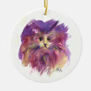 ADORNO DE CERÁMICA PURPLE KITTEN,KITTY CAT RETRAT