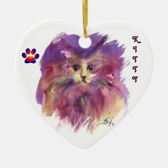 Adorno De Cerámica PURPLE KITTEN,KITTY CAT RETRAT,Amethyst Gemstone (Frente)