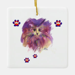 Adorno De Cerámica PURPLE KITTEN, KITTY CAT RETRAT, Coloridas Paradas