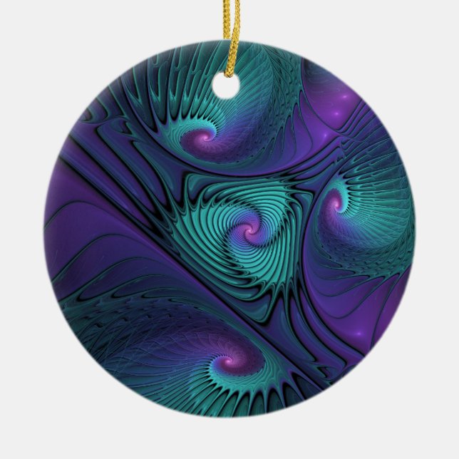 Adorno De Cerámica Purple Meets Turquoise Moderno Resumen Arte Fracta (Frente)