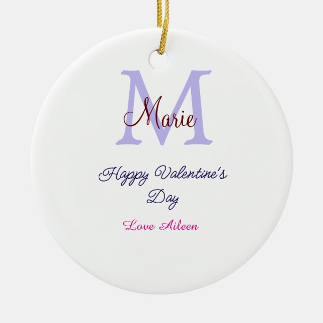 Adorno De Cerámica Purple pastel happy Valentine's day pink monogram  (Frente)