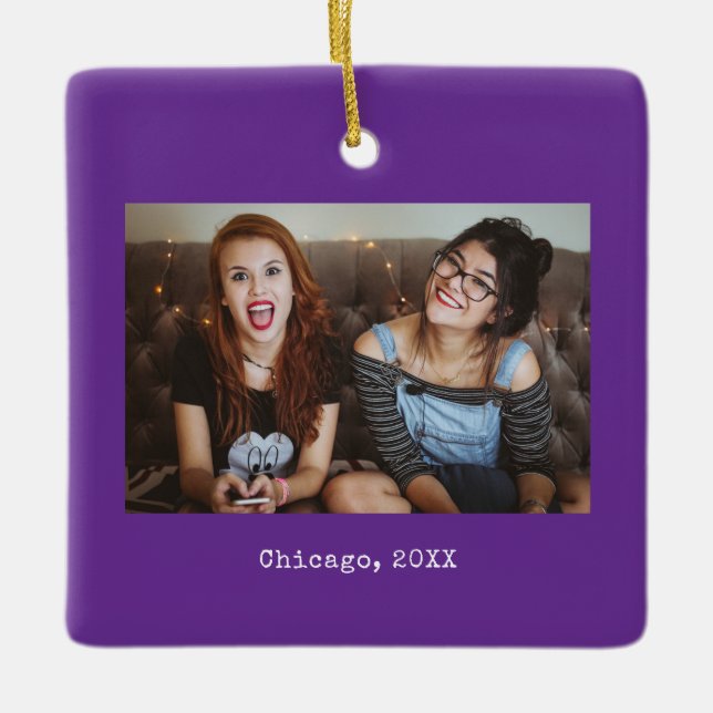 Adorno De Cerámica Purple Photo Keepsake Christmas (Anverso)
