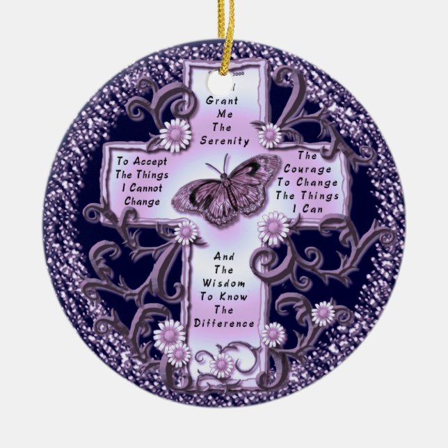 Adorno De Cerámica Purple Serenity Prayer Cross custom name ornament (Frente)