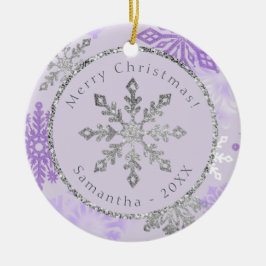 Adorno De Cerámica Purple Snowflake Personalizado Name Date