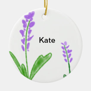 Adorno De Cerámica Púrpura lavanda floral acuarela agregar nombre tex