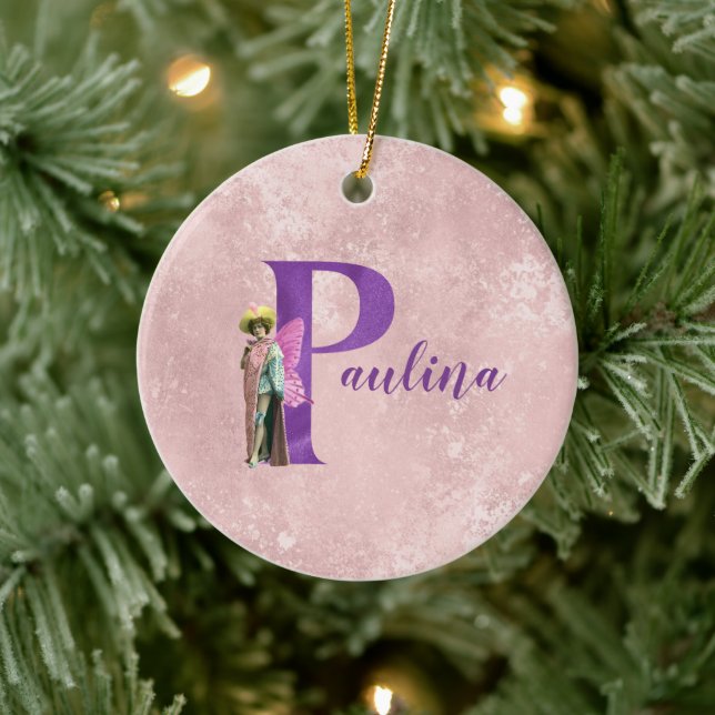 Adorno De Cerámica Púrpura Shimmer Letra ilustrada P Añadir nombre (Árbol)