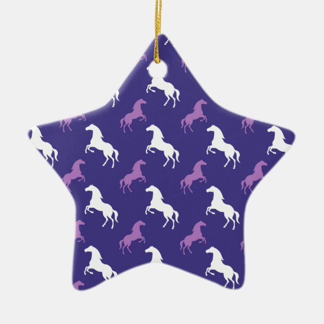 Adorno De Cerámica Púrpura Violeta y Caballo Blanco; Ecuestre (Frente)
