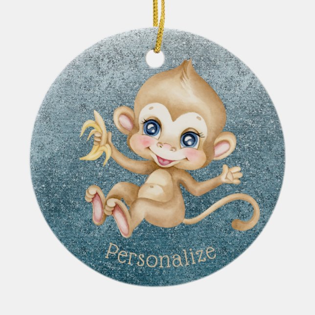 Adorno De Cerámica Purpurina azul bananero de bebé lindo personalizad (Frente)
