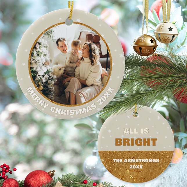 Adorno De Cerámica Purpurina brillante foto Feliz Navidad moderna (Bright Glitter Photo Merry Christmas Modern Ceramic Ornament ©Susanne Sachers - Sunny Mind 🌞)