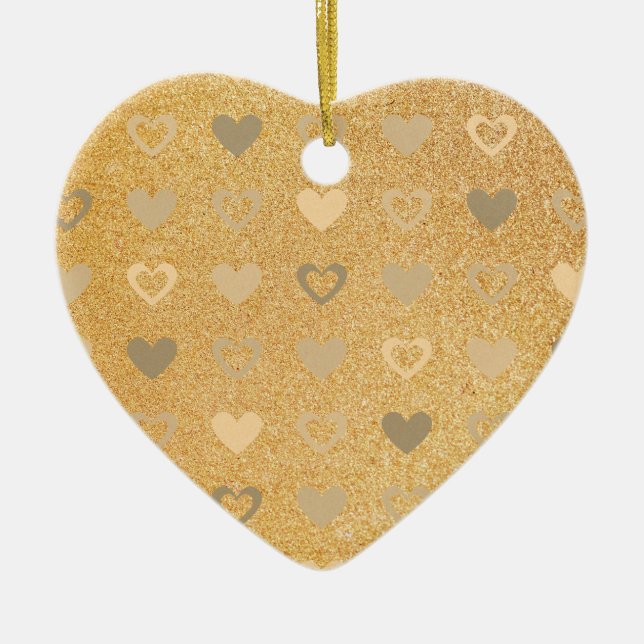 Adorno De Cerámica purpurina / corazones de oro (Frente)