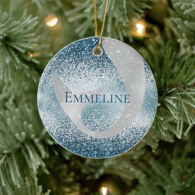 Adorno De Cerámica Purpurina de espuma de sirena de plata azul oceáni (Árbol)