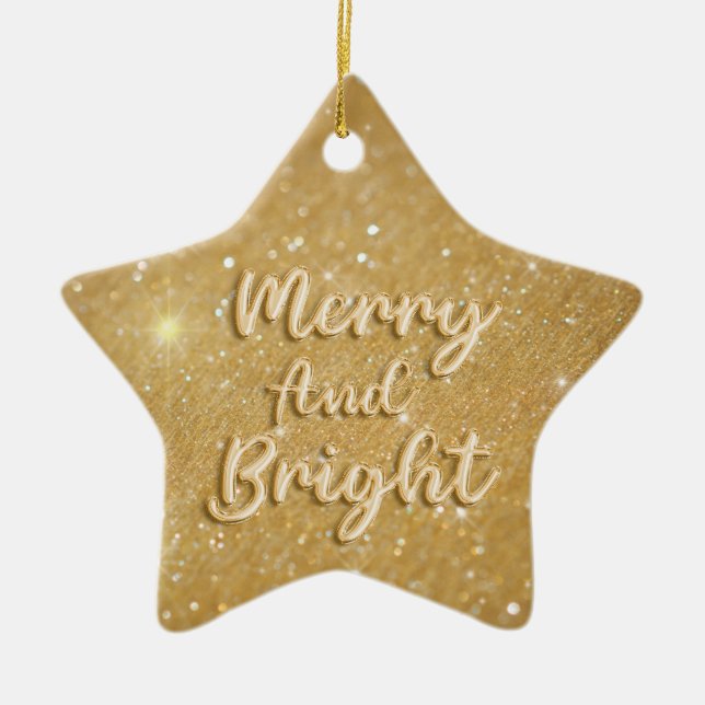 Adorno De Cerámica Purpurina de oro de Navidades elegantes (Frente)