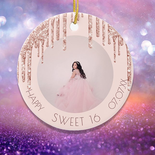 Adorno De Cerámica Purpurina de oro rosa de fotos Sweet 16 (Subido por el creador)