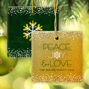 Adorno De Cerámica Purpurina de oro Snowflake Peace Joy Love Nombre p