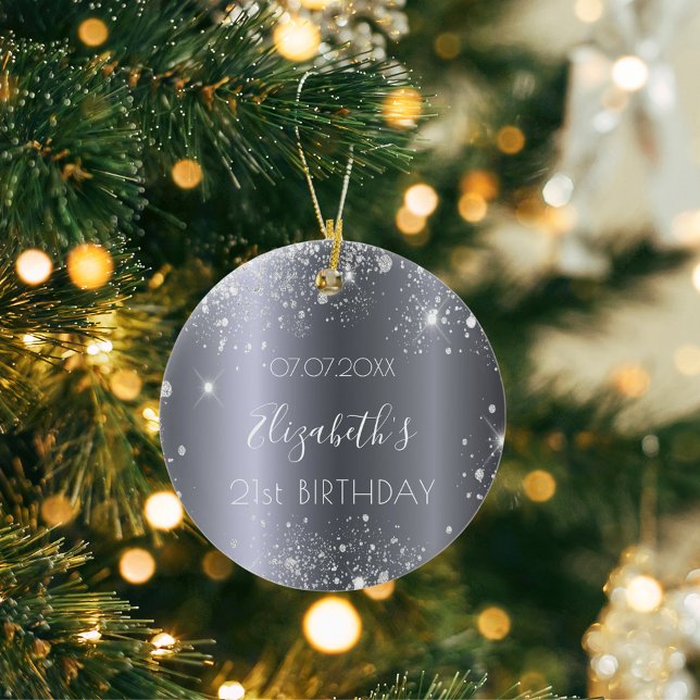 Adorno De Cerámica Purpurina de plata de cumpleaños nombre de polvo e (Subido por el creador)