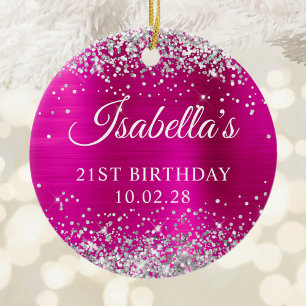 Adorno De Cerámica Purpurina de Plata Relieve metalizado rosado calie