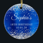 Adorno De Cerámica Purpurina de plata Royal Blue 18th Birthday Photo<br><div class="desc">Crea tu propio ornamento de conservas de 18 años con una foto de atrás. Cambie el color del tipo de letra blanco si lo desea. Las obras de arte digitales incluyen purpurina de plata falso, chispas y un Relieve metalizado metalizado de color azul real. Los elementos artísticos se imprimen como...</div>