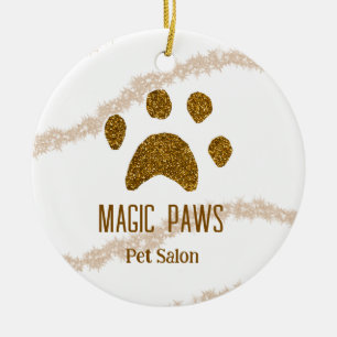 Adorno De Cerámica Purpurina dorado paws mascota salon añadir nombre