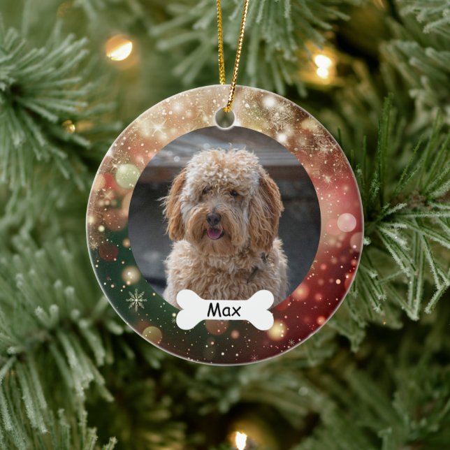 Adorno De Cerámica Purpurina Oro Verde Rojo Personalizado Mascota Per (Árbol)