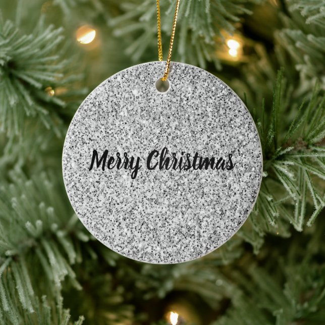 Adorno De Cerámica Purpurina plateado brillante blanco negro Personal (Árbol)