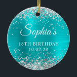 Adorno De Cerámica Purpurina plateado Turquoise Blue 18th Birthday Ph<br><div class="desc">Crea tu propio ornamento de conservas de 18 años con una foto de atrás. Cambie el color del tipo de letra blanco si lo desea. Las obras de arte digitales incluyen purpurina de plata falsa, chispas y un Relieve metalizado metalizado turquesa y azul turquesa. Los elementos artísticos se imprimen como...</div>
