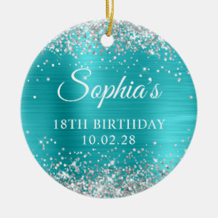 Adorno De Cerámica Purpurina plateado Turquoise Blue 18th Birthday Ph