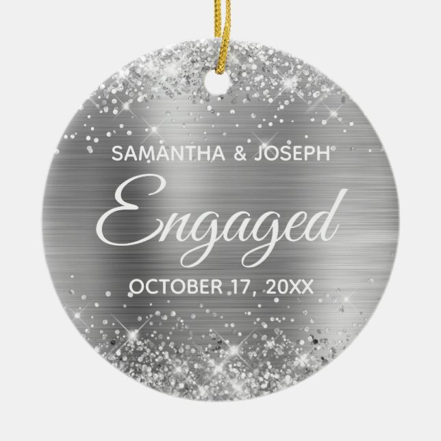 Adorno De Cerámica Purpurina plateado y Relieve metalizado brillante  (Frente)