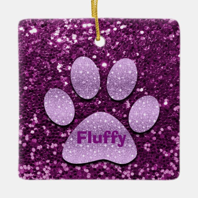 Adorno De Cerámica Purpurina Purple Puppy Paw Purple Faux (Anverso)