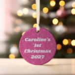 Adorno De Cerámica Purpurina Retro Hot Pink Sparkle y2k Personalizado<br><div class="desc">Celebre la primera Navidad de su bebé con estilo con este divertido y vibrante adorno que es tan único como el de su pequeño. El retro diseño de brillo de purpurina rosa caliente añade un toque de color juguetón a tu árbol de vacaciones, y está personalizado con el nombre de...</div>