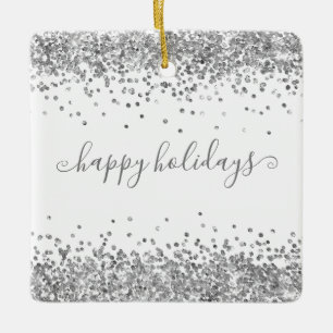 Adorno De Cerámica Purpurina Silver Felices Fiestas Esparkle y Brillo