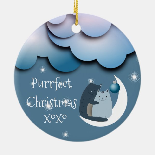 Adorno De Cerámica Purrfect Christmas Cats on the Moon Custom (Atrás)
