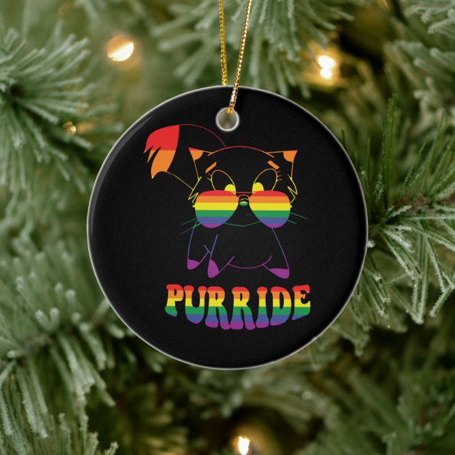 Adorno De Cerámica Purride | Gato gay lindo | Lesbiana | Arcoiris (Árbol)