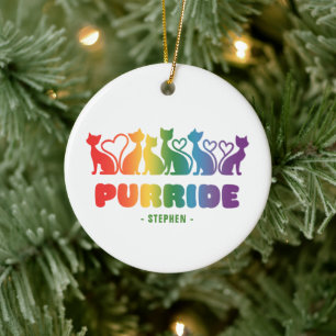 Adorno De Cerámica Purride - Silhouette de gato arco iris LGBTQ+ Pun