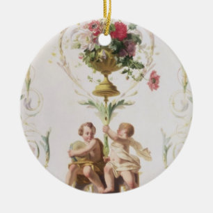 Adorno De Cerámica Putti en medio de swags de flores y de hojas
