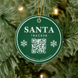 Adorno De Cerámica QR Code Santa Tracker Kids Modern Green Christmas