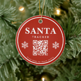 Adorno De Cerámica QR Code Santa Tracker Kids Modern Red Christmas