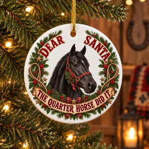 Adorno De Cerámica Quarter Horse Lo Hizo Arte Navideño de Caballo Neg