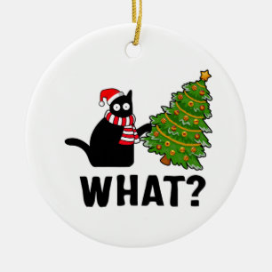 Adorno De Cerámica Qué gato negro divertido del árbol de Navidad
